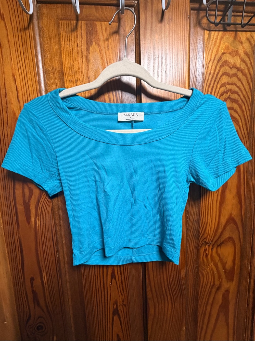 Zenana Outfitters Bright Teal Ribbed Scoop-Neck Crop Top